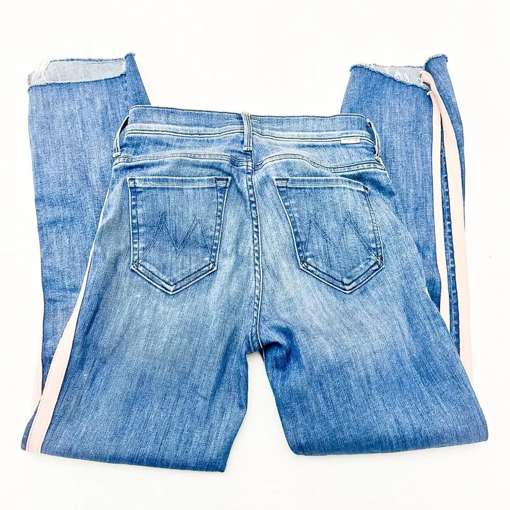 Mother Insider Crop Step Fray Good Girls Race Denim Jean Zip Fly Raw Hem Size 24